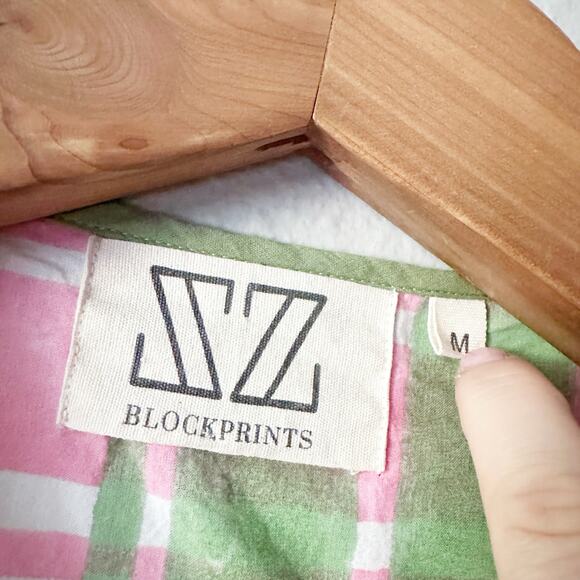 SZ Blockprints Emily Green/Pink Plaid Maxi Wrap Dress women’s size medium - Picture 5 of 11